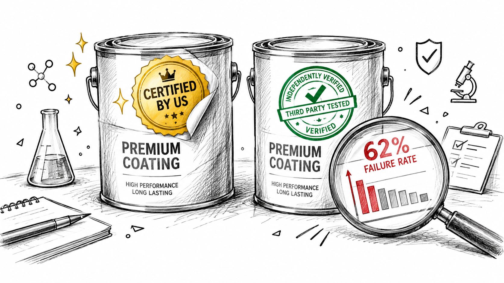 A conceptual comparison between self-certified products and those undergoing rigorous independent third-party testing for quality assurance.