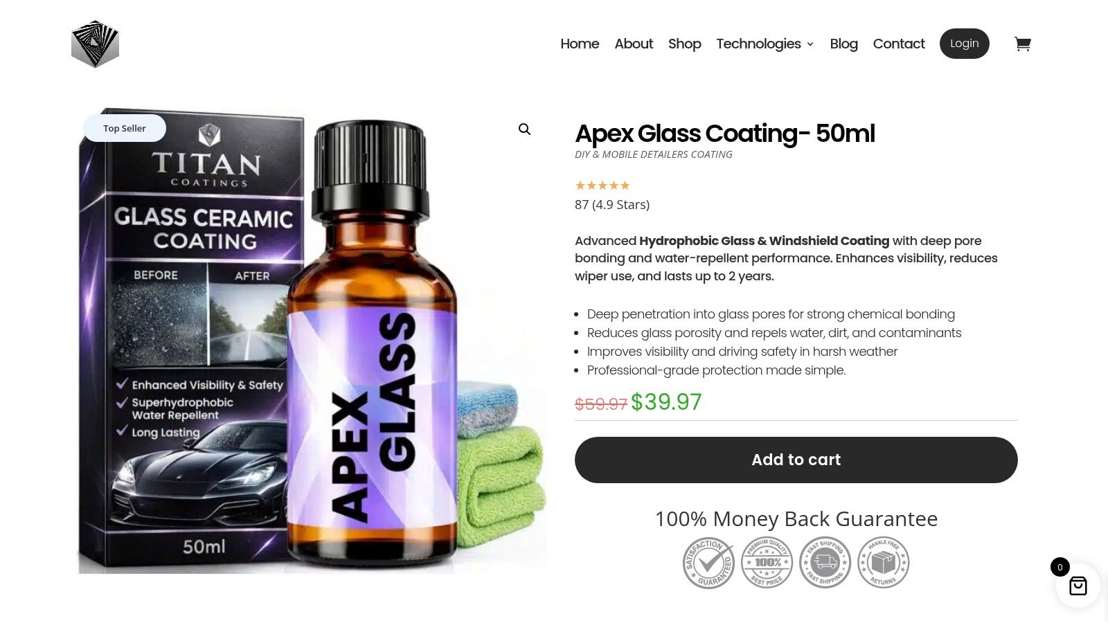 Screenshot from https://www.titancoatings.us/product/apex-glass-ceramic-coatings/
